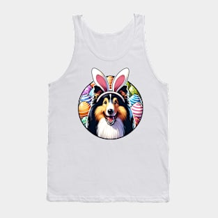 Collie with Bunny Ears Enjoys Easter Egg Adventure Tank Top